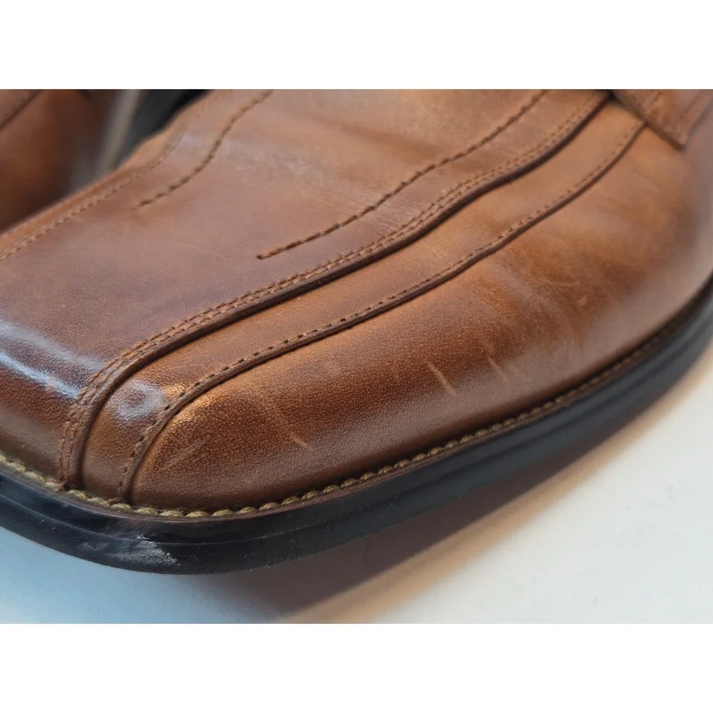Stacy Adams‎ Mens 11 M Cognac Brown Leather Square Toe Bicycle Stitch Oxford